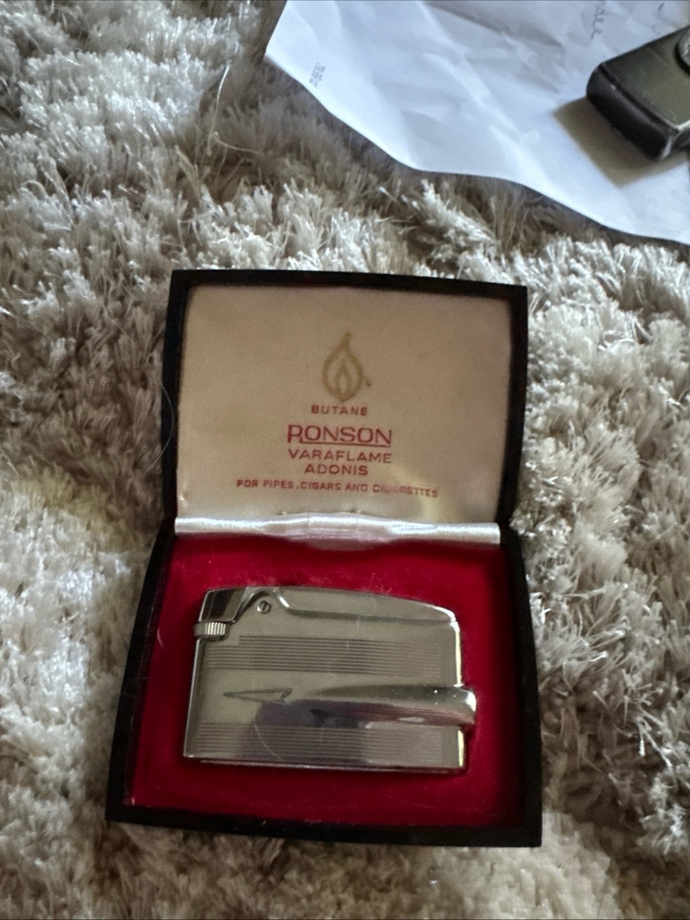 Ronson  1960s , Adonis Silver Varaflame Butane Lighter and case